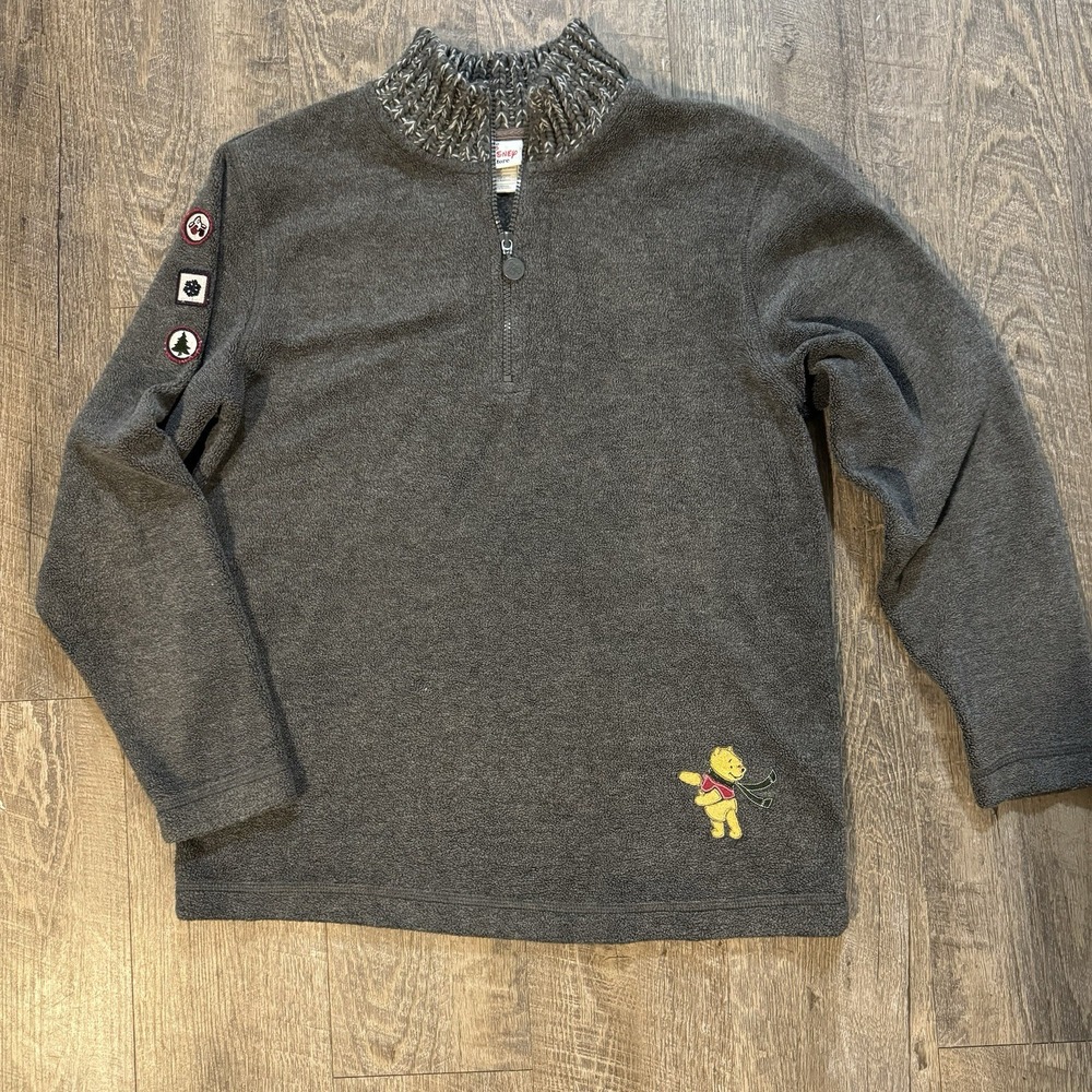 Winnie The Pooh Disney Store Fleece Quarter Zip Pullover Grey Womens Size Small